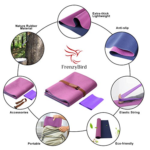 FrenzyBird 1mm Travel Yoga Mat/Towel with Mat Bind and Elastic String,Non-Slip,Light Weighted,Foldable,Eco Friendly,Ideal for Hot Yoga,Bikram,Pilates,Barre, Sweat