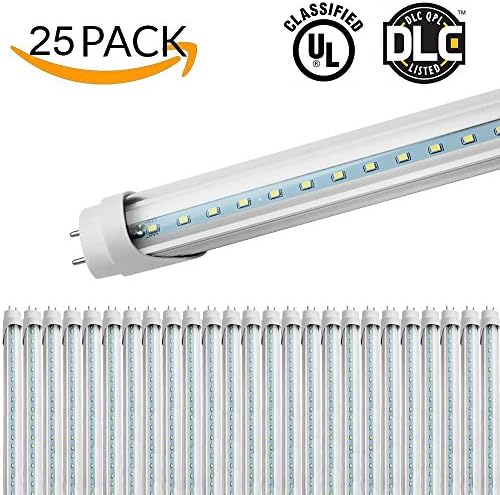 HIKETOLIGHT T8 LED Shop Light Tube,4ft,18W (40W equivalent) 48",5000K,Clear Cover,Works WITH or Without a Ballast Fluorescent Tube Retrofit Replacement UL DLC Plug Play,2 Sided Connection(25PACK)