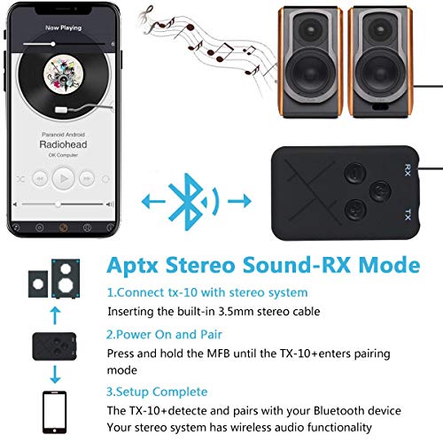 Teepao V4.2 Transmitter Receiver, Portable 2-in-1 Wireless Adapter 3.5mm Stereo Output Audio Adapter for TV/Car/Home/Headphones/Speakers/Phones,10 Hours Battery