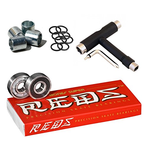 Bones Super Reds Bearings, 8 Pack Set with Spacers, Speed Ri