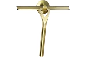 Generic Gold Shower Squeegee, Stainless Steel Portable Small Shower Glass Scraper with Hook, Household Cleaning Accessory for