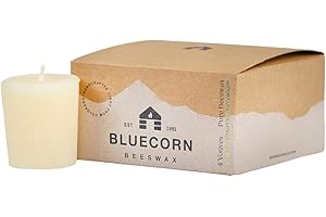 Bluecorn Beeswax 100% Pure Beeswax Votive Candles | Natural Beeswax Candles, Ivory White Beeswax Votives 4-Pack | Long Burn (12+ Hours) | Soy, Paraffin, & Fragrance Free | Handmade in Colorado