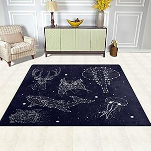 Alaza Constellation Elephant Owl Deer Whale Star Area Rug Rugs For Living Room Bedroom 7 X 5 Beachfront Decor