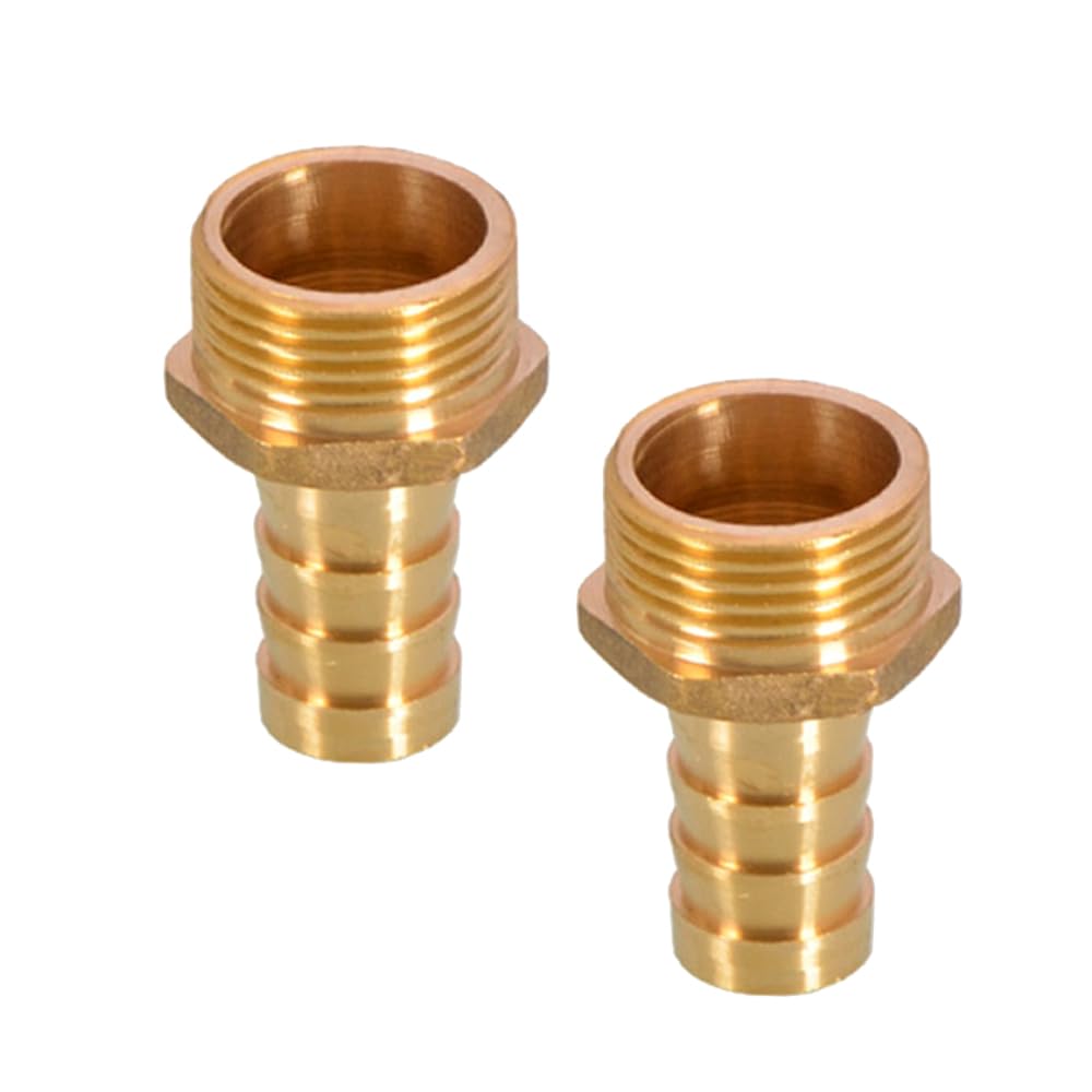 TopHomer 2Pcs BSP Hose Connector Brass Pipe Fitting 19mm Barb x G1 Male, Hose Barb Tail Male BSP Thread Connector Joint Copper Coupler Adapter — image 1