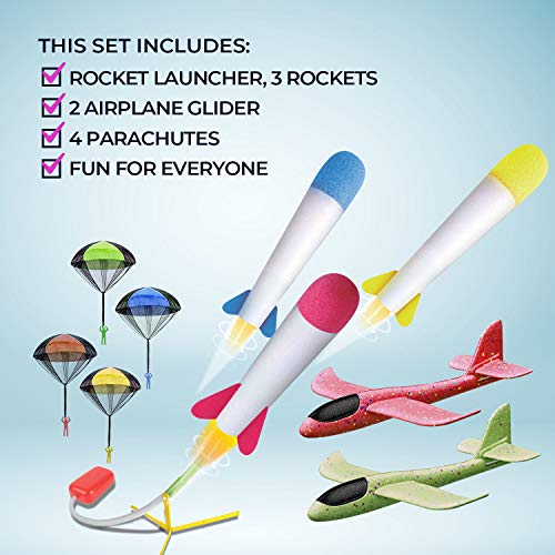 Aviation Series FunChoo Outdoor Toys for Children Includes 2 Airplane Gliders, 2 Stomp Rockets
