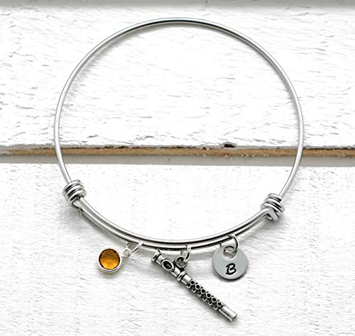 Flute Bracelet for Women - Flute Player Gifts for Band Teacher Appreciation - Personalized Birthstone & Initial - Fast Shipping - Thumbnail 5