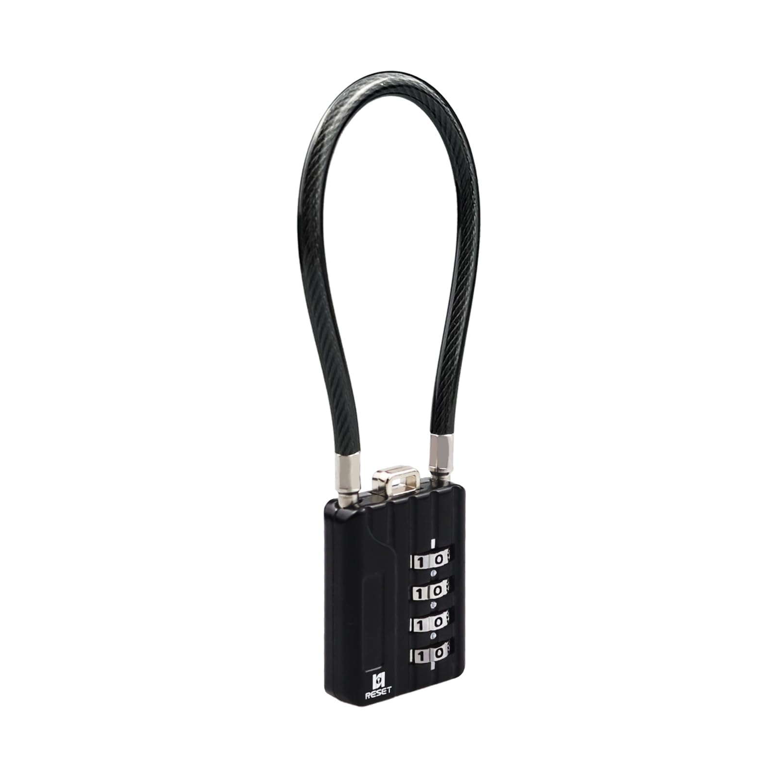 RESET-204 (1 Pack) 4 Digit Combination Padlock with 7.1 inch(18 cm) Flexible Cable for Locker Lock, Luggage, Backpack, Camera Bag, Travel, Case, Toolbox, Helmet, 5 mm Diameter, Black