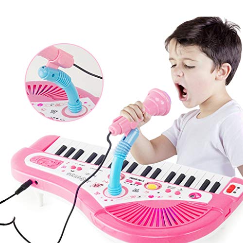 UPDD-toy 37 Key Kids Miniature Baby Girls Pink Piano with Microphone, Stool, and 4 Songs ,Music & Sound Birthday Gift Toys for 2 3 4 Year Old