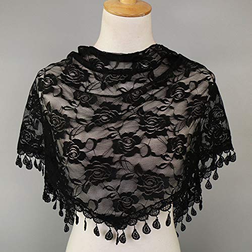 Clearance Sale!❄❄Women Clearance Lace Tassel Rose Floral Hollow Scarf Shawl Lady Wraps Scarves (Black) - Thumbnail 3