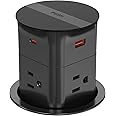 Pop up Outlet for Countertop,PD 20W USB C Fast Charging,3.15" Desk Grommet Power Station,4 Outlets,4-USB, Kitchen Island Pop Up Electrical Outlet, Office Recessed Power Supply,6ft Cord, Black