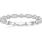 EAMTI 925 Sterling Silver Wedding Band for Women Cubic Zirconia Marquise & Round Milgrain Full Eternity Stackable Ring Size 3-13
