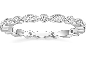 EAMTI 925 Sterling Silver Wedding Band for Women Cubic Zirconia Marquise & Round Milgrain Full Eternity Stackable Ring Size 3-13