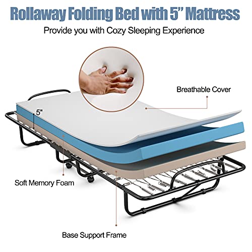 Giantex Rollaway Folding Bed W/Mattress For Adults, 79x39 Inch Twin