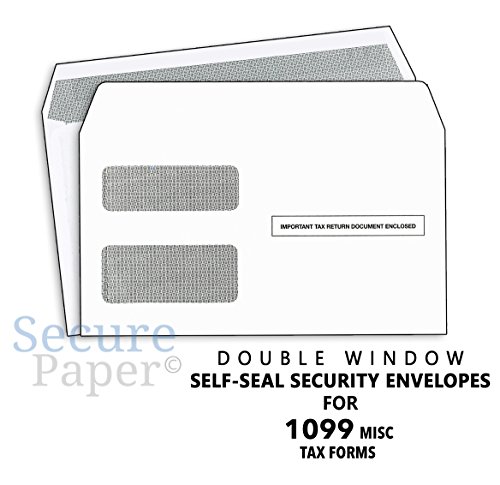 Tax Envelopes Self-Seal - Designed for 1099 Misc, Div, Int, R, in 1098, Double-Window Security for QuickBooks or Similar Tax Software -5 5/8 Inch x 9 Inch, 25 Pack