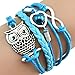 RIUDA Fashion Women Lovely Infinity Owl Pearl Friendship Multilayer Charm Leather Bracelets Gift (Blue )