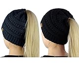 C.C BeanieTail Soft Stretch Cable Knit Messy High