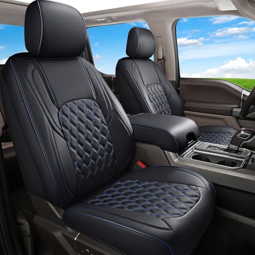 Huidasource Fundas de Asiento de Piel sintética para Asientos Delanteros y Traseros de camión, 5 Piezas, Fundas de cojÃn de Asiento Impermeables para Ford F150, F250, F350, F450 2015-2022 (Juego
