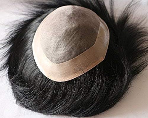 Selllers Destination SD Men's Toupee Human Hair Patch Hair Replacement System Fine Monofilament Wigs (Natural Black)