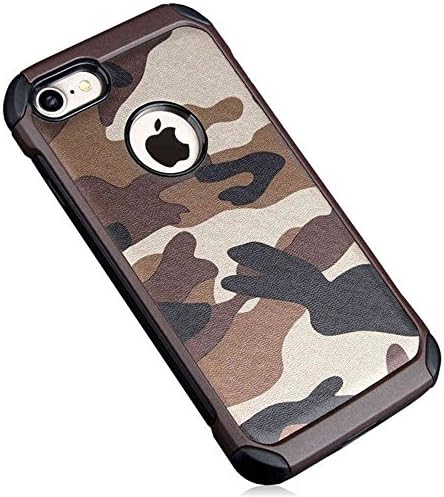 Casbay Apple iPhone 7 Phone Case High Impact Shockproof Dropproof Defender Armor Plastic and Leather TPU Hybrid Rugged Defender Armor Camouflage Case for iPhone 7 Brown