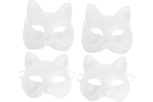 Operitacx Unpainted Paper MacheMasks, Halloween Cat Masks, White Masquerade Mask for Halloween Costume Cosplay Accessories