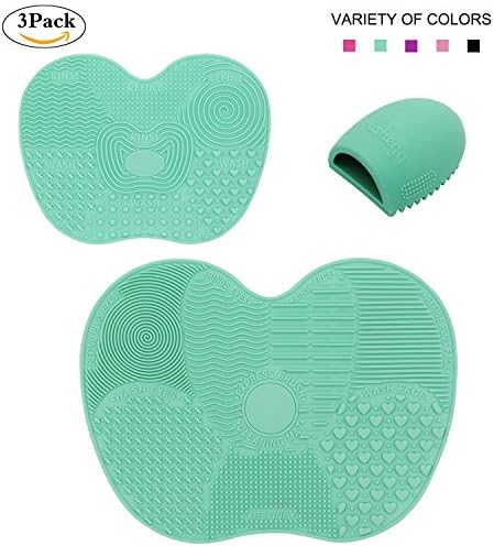 Brush Cleaning Pad, LORMAY Makeup Brush Cleaning Mat Set of 3 Portable Makeup Brush Scrubbers, Makeup Brush Cleaner Pad Kit (Mint Green)