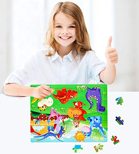 Wooden Jigsaw Puzzles Set for Kids Age 3-6 Year Old 40 Piece Colorful Wooden Puzzles Animals,Dinosaurs,Farms,Oceans,Education and Learning Intelligence Toys Jigsaw Puzzles,Wooden Puzzles Set of 4 for
