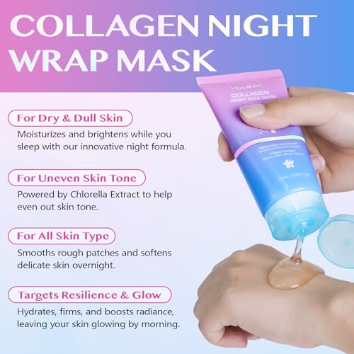 Korean Collagen Facial Mask, Collagen Night Wrapping Mask, Collagen Mask for Skin Firming, Facial Mask Deep Hydration, Reduce Wrinkles, Improve Skin Elasticity