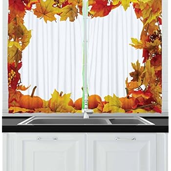 Amazon Com Lunarable Thanksgiving Kitchen Curtains Dry Autumn