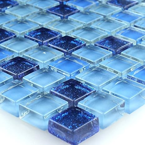 Glasmosaik Fliesen Blau Glitzer 15x15x8mm Mosaikfliesen Badfliesen Amazon De Baumarkt