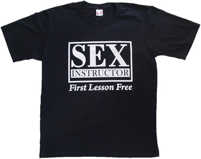 Amazon おもしろｔシャツ セックスインストラクター Sex Instructor パロディ ユニーク メンズ 人気 英語 プリント オシャレ 面白 オモシロ 紺色 ネイビー Lサイズ Tシャツ カットソー 通販