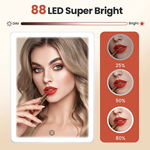 SOKEA Large Lighted Makeup Mirror - Portable Vanity Mirror with 88 LED Lights and Magnification, Lighted Vanity Mirror with 10X Magnifying Mirror, 3 Colors Lighting Modes, Stepless Dimming, Women Gift