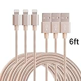 Red Gem 3Pack Nylon Braided Lightning Cable USB Cord Charging Cable for iphone 6s, 6s plus, 6plus, 6,5s 5c 5,iPad Mini, Air,iPad5,iPod. Compatible with iOS9.(GOLD) (6FT)