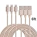 Red Gem 3Pack Nylon Braided Lightning Cable USB Cord Charging Cable for iphone 6s, 6s plus, 6plus, 6,5s 5c 5,iPad Mini, Air,iPad5,iPod. Compatible with iOS9.(GOLD) (6FT)