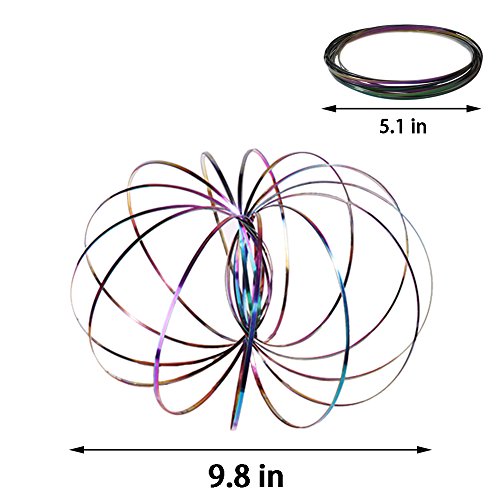 El-fmly Kinetic Rings: Flow Toy, Fidget Slinky, Stainless Steel Springs, 3D Sculpture Magic Game Toy for Kids Adult (5 Inches Rainbow Flow Ring)