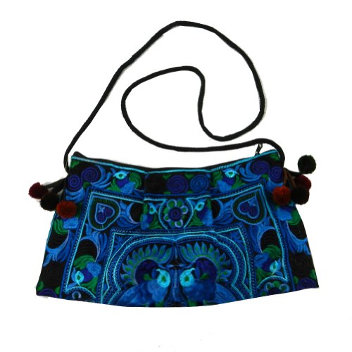 BTP! HMONG Bag Swingpack Hill Tribe Ethnic Bird Embroidered Sling Crossbody Shoulder Purse Blue HMSP5