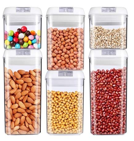 Plastic Airtight Food Storage Container with Sticker Labels, Set of 6 Piece