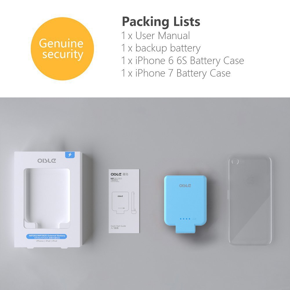 oisle iPhone Mini Power Bank MP282 2200mAh,Ultra Thin Wireless Backup Battery(0.28inch Thickness,51g Weight) High-Speed Charging Mode External Battery for iPhone 5(s)/6(s)/7 (Blue)