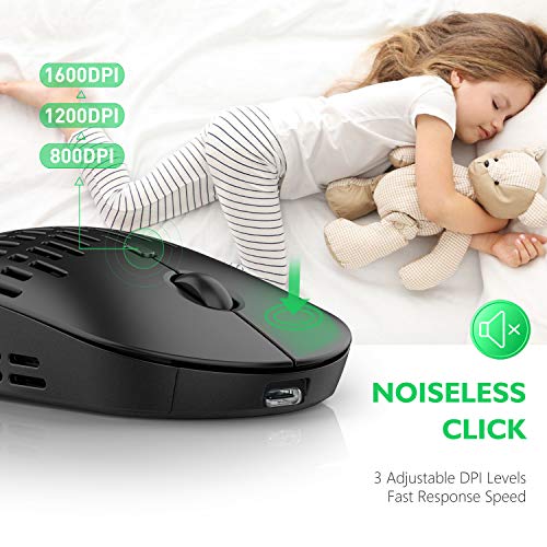 Type C Wireless Bluetooth Mouse, RAPIQUE Dual Mode Rechargeable Silent Cordless Bluetooth Mice with 2.4G Type C Receiver for Laptop,MacBook air/pro,iPad pro,Computer and All Type-C Device (Black)