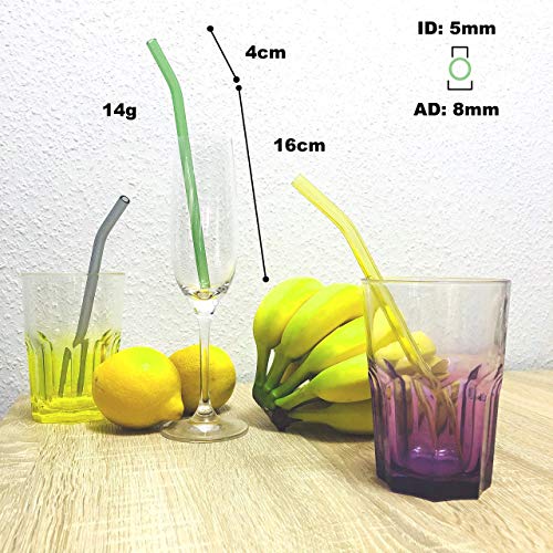 safe2bio 6 Stück farbige Premium Strohhalme aus Glas inkl. 2 Reinigungsbürsten, Trinkhalme bunt 20 cm lang, Glasstrohalme AD 8 mm, Trinkhalm recyclebar, Cocktail, Smoothie, gebogen – Bild 8