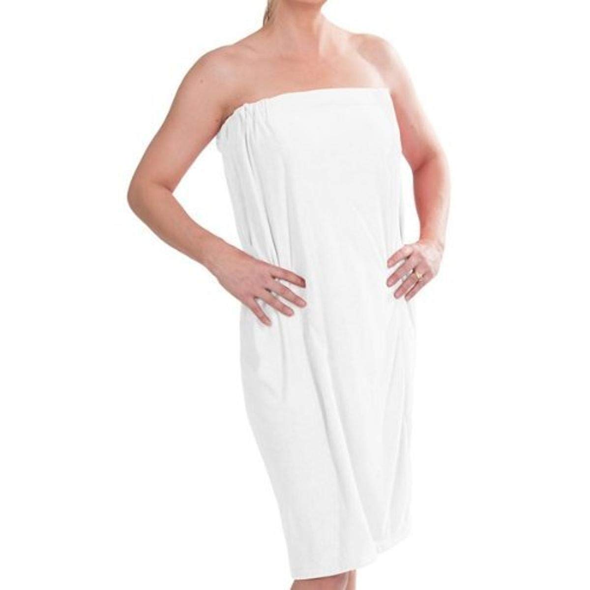 DII womens Women's Adjustable Shower Wrap with Self Fastening Closure, White Terry, S M UK — image 1