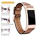 Mornex Replacement Leather Band Compatible with Fitbit Charge 2, Classic Genuine Leather Wristband for Men Women(Brown-Rosegold Buckle)