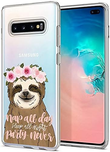 Heaofei Floral Girly Sloth Quotes Case for Samsung Galaxy S10 Plus Clear Design Transparent TPU Bumper Protective Case Cover for Samsung Galaxy S10+ 6.4inch