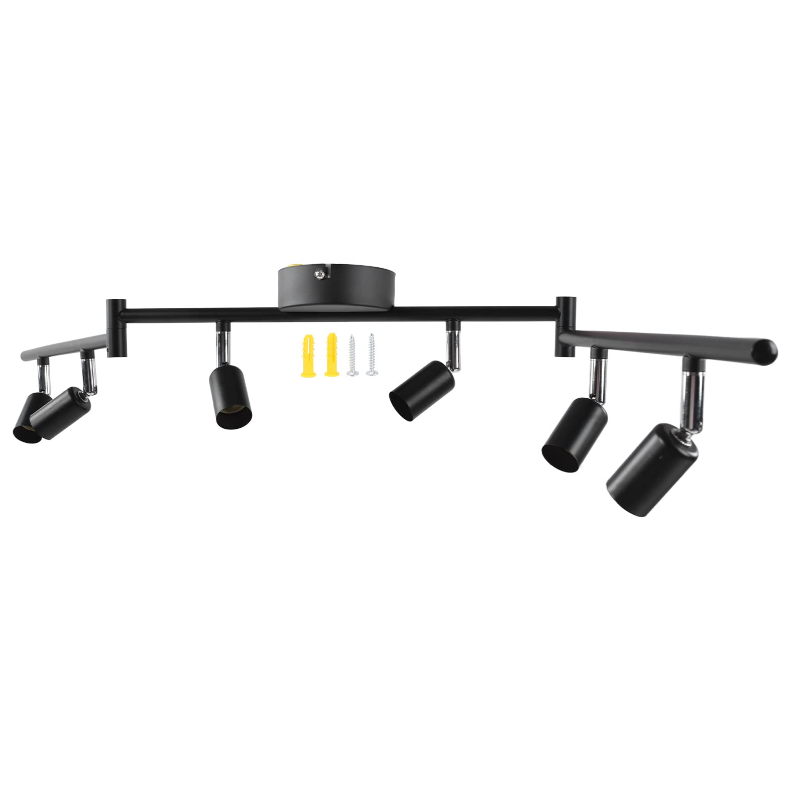 ViaGasaFamido Track Lighting, Track Lighting Kit Rotatable Lamp Head 6 Way Ceiling Spotlight for Highlight Kitchen Counter Cabinet GU10 Base Socket, Lamp Holders(black)