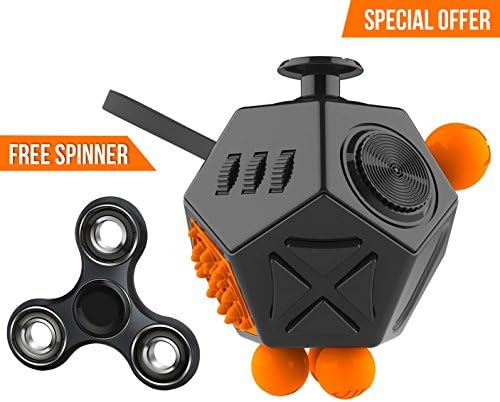 PartyFuFu 12 Sided Fidget Cube with FREE Spinner Relieves Stress Increases Focus and Attention for Children and Adults with ADHD, ADD OCD, and Autism