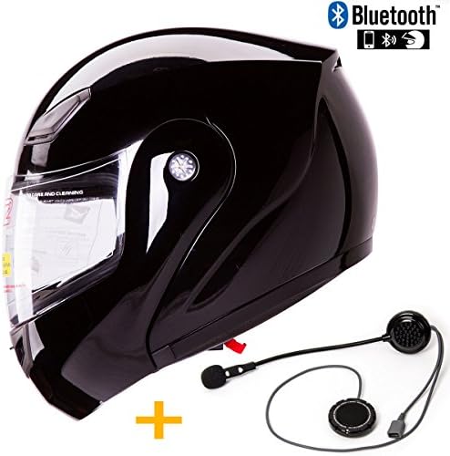 Bluetooth Combo: IV2 Modular Flip-Up Motorcycle Helmet [DOT] with Simple Talk Bluetooth Unit Pre-installed (XL, Black Gloss)
