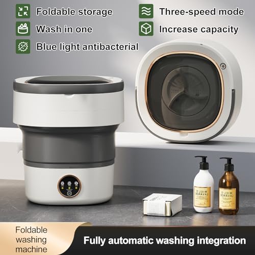 Portable Washing Machine 20L —Small Foldable Washer with Spin Basket, Mini Laundry Machine for Travel, Dorms, Camping, Ideal for Baby Clothes, Underwear, Socks Gray