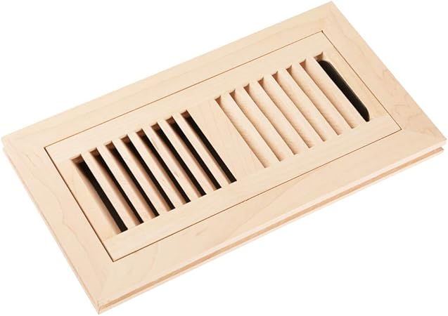 Homewell Maple Wood Floor Register Flush Mount Vent With Damper 4x10 Inch Unfinished