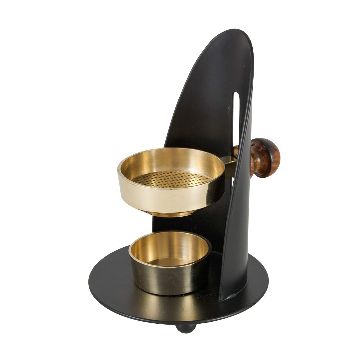 NKlaus incense burner height adjustable incense stand with wooden handle black gold lacquered for incense resins and incense operating mode tea light 3320