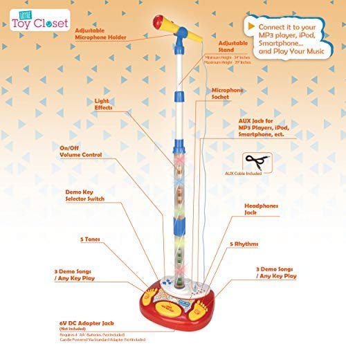 image for Little Toy Closet Karaoke Microphone with Adjustable Stand, AUX Cable 