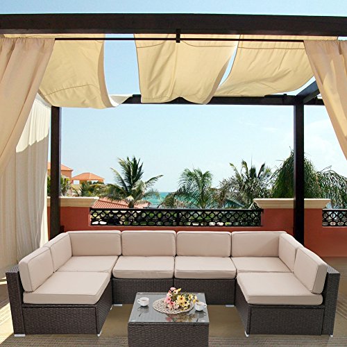 Captiva Designs 7-Piece Patio Wicker Sectional Furniture Set-Outdoor Rattan Sofa Set